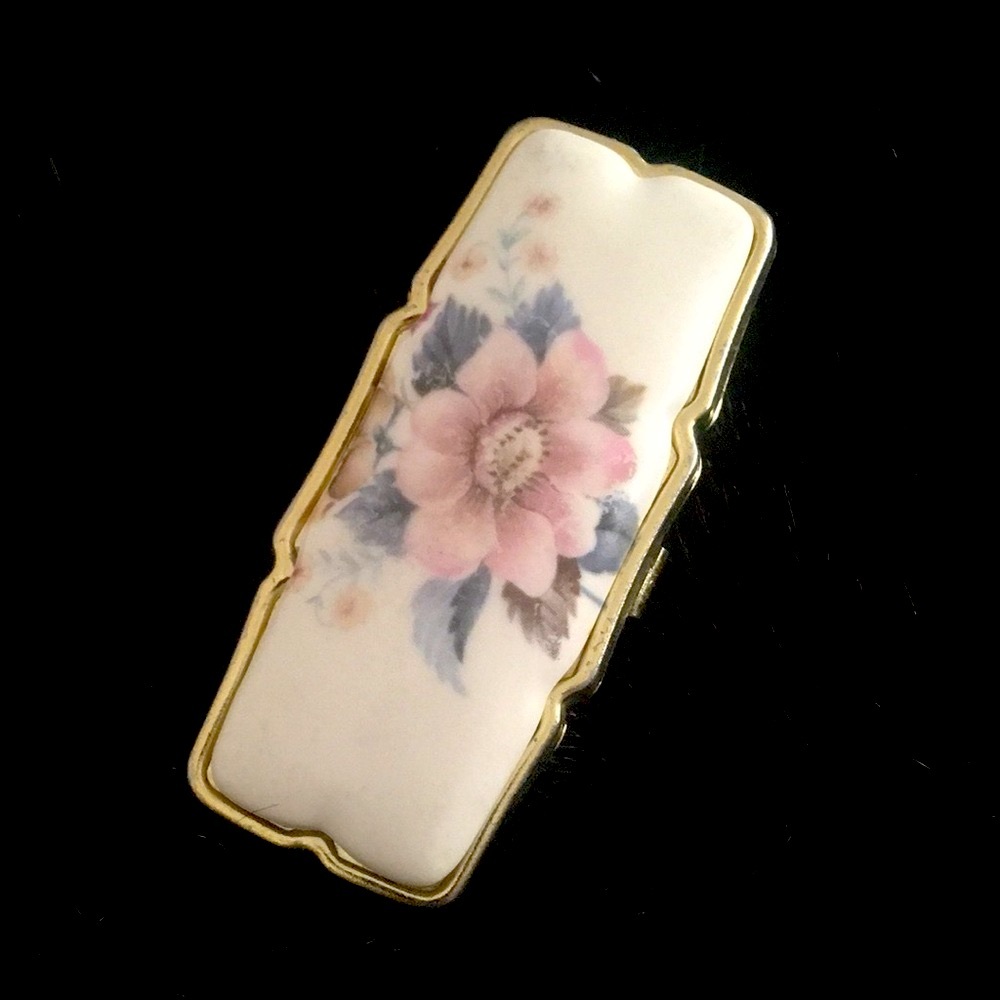 Vintage Floral Lipstick Holder Mirror Japan